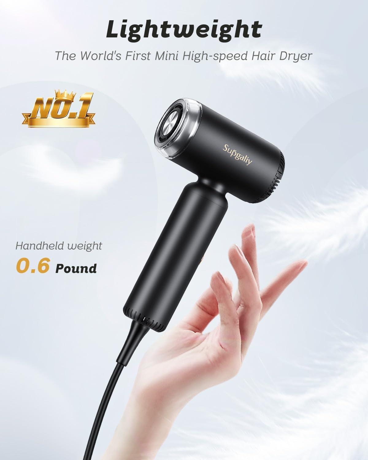 Hair Dryer - Mini Hairdryer, Ionic High-Speed Motor for Fast Drying, Portable Lightweight Blow Dryer, Quiet Professional Blowdryer with Magnetic Curly Diffuser & Concentrator for Home Travel