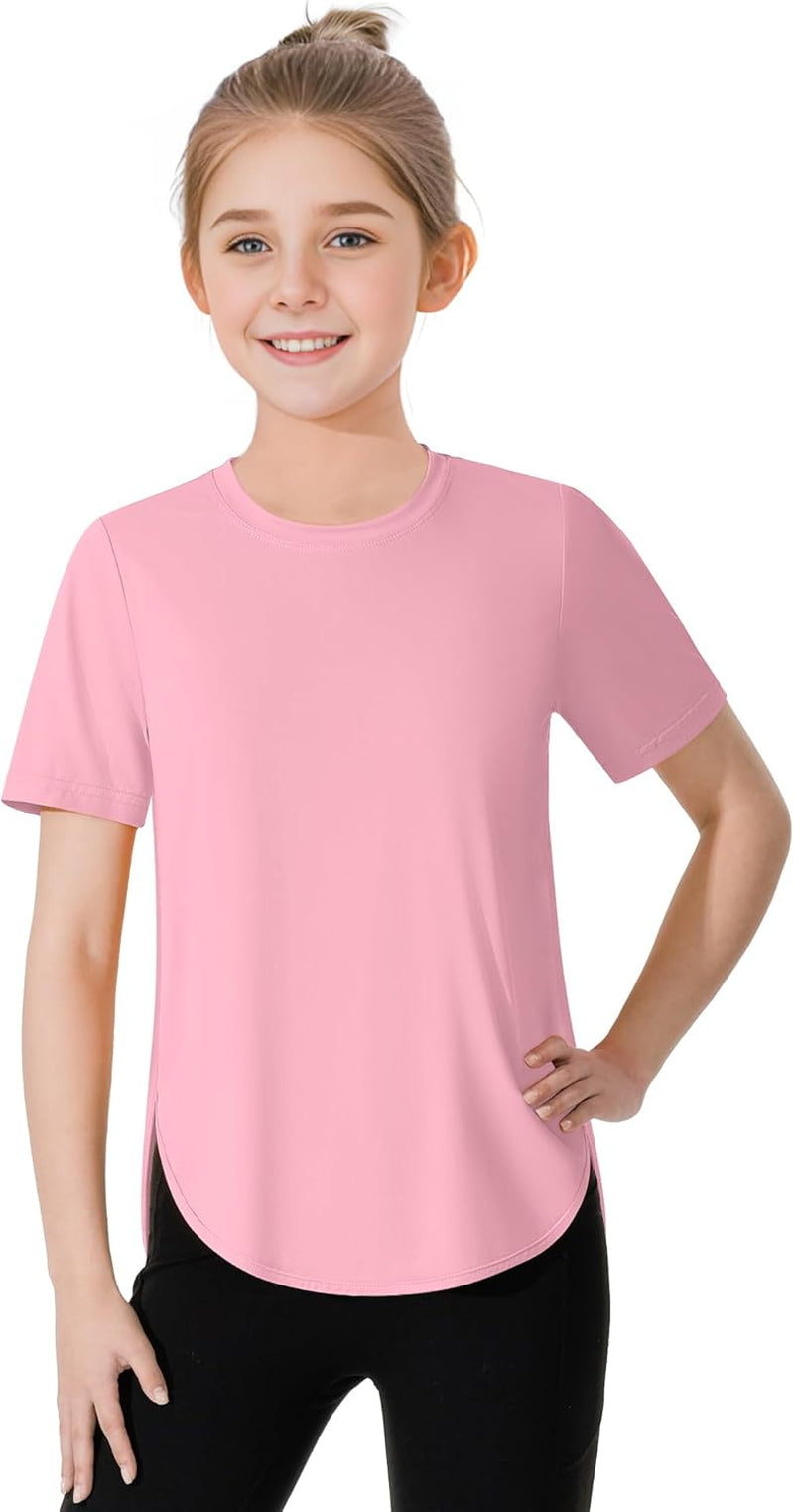 Girls Athletic Shirts Short Sleeve Quick Dry T-Shirt UPF 50+ Basic Tee Tops for Kids Teens Sports Activewear