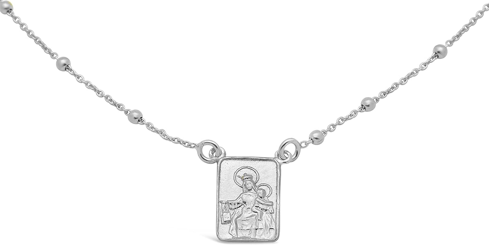 FRONAY Sterling Silver Scapular Necklace for Women, Sacred Heart of Jesus & Our Lady of Mount Carmel Medal, Double Sided Single Pendant, 16 Inches