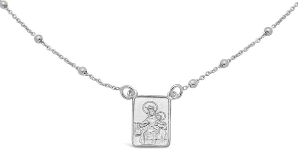 FRONAY Sterling Silver Scapular Necklace for Women, Sacred Heart of Jesus & Our Lady of Mount Carmel Medal, Double Sided Single Pendant, 16 Inches