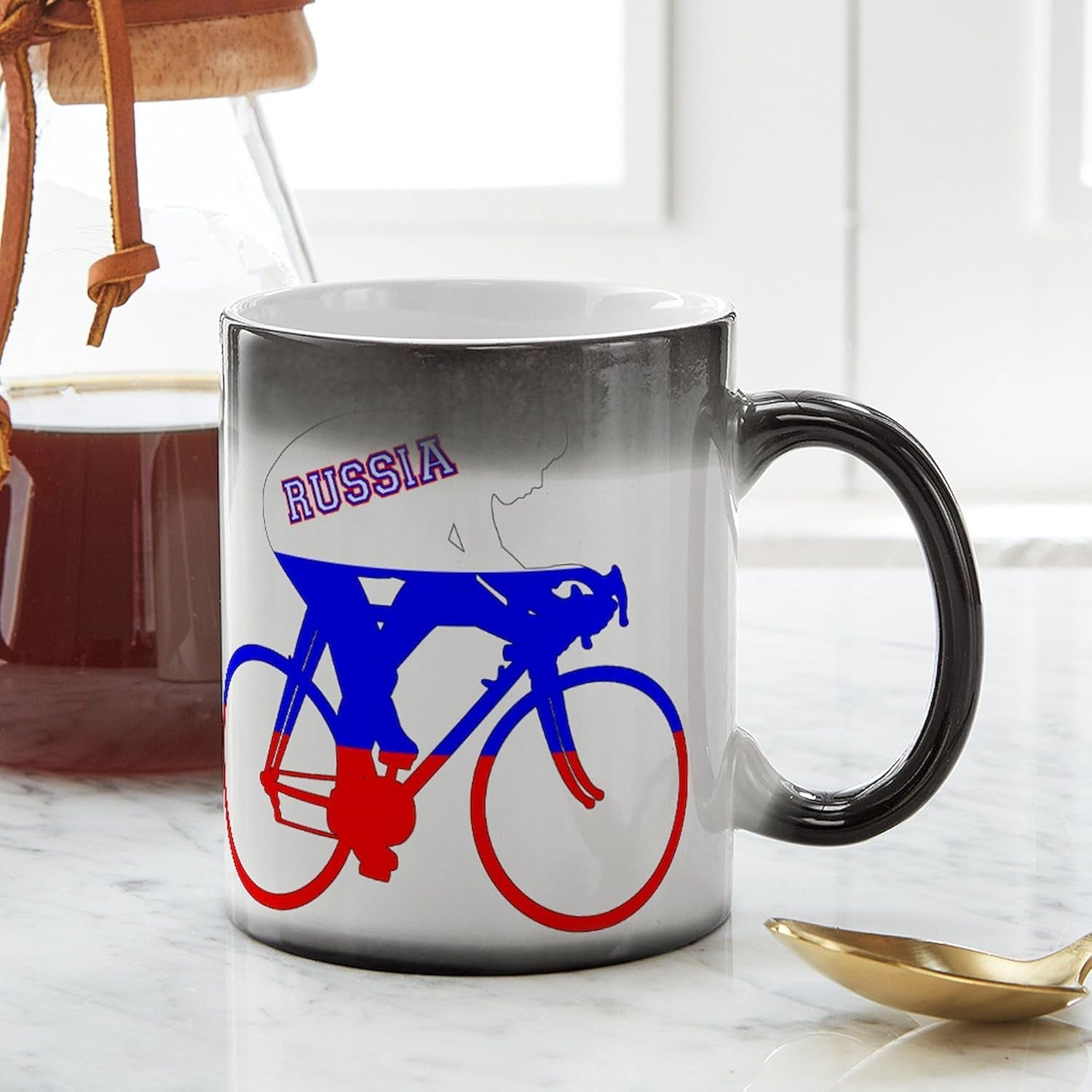 Russian Cycling Ceramic Magic Mug Coffee, Tea Cup 11 Oz