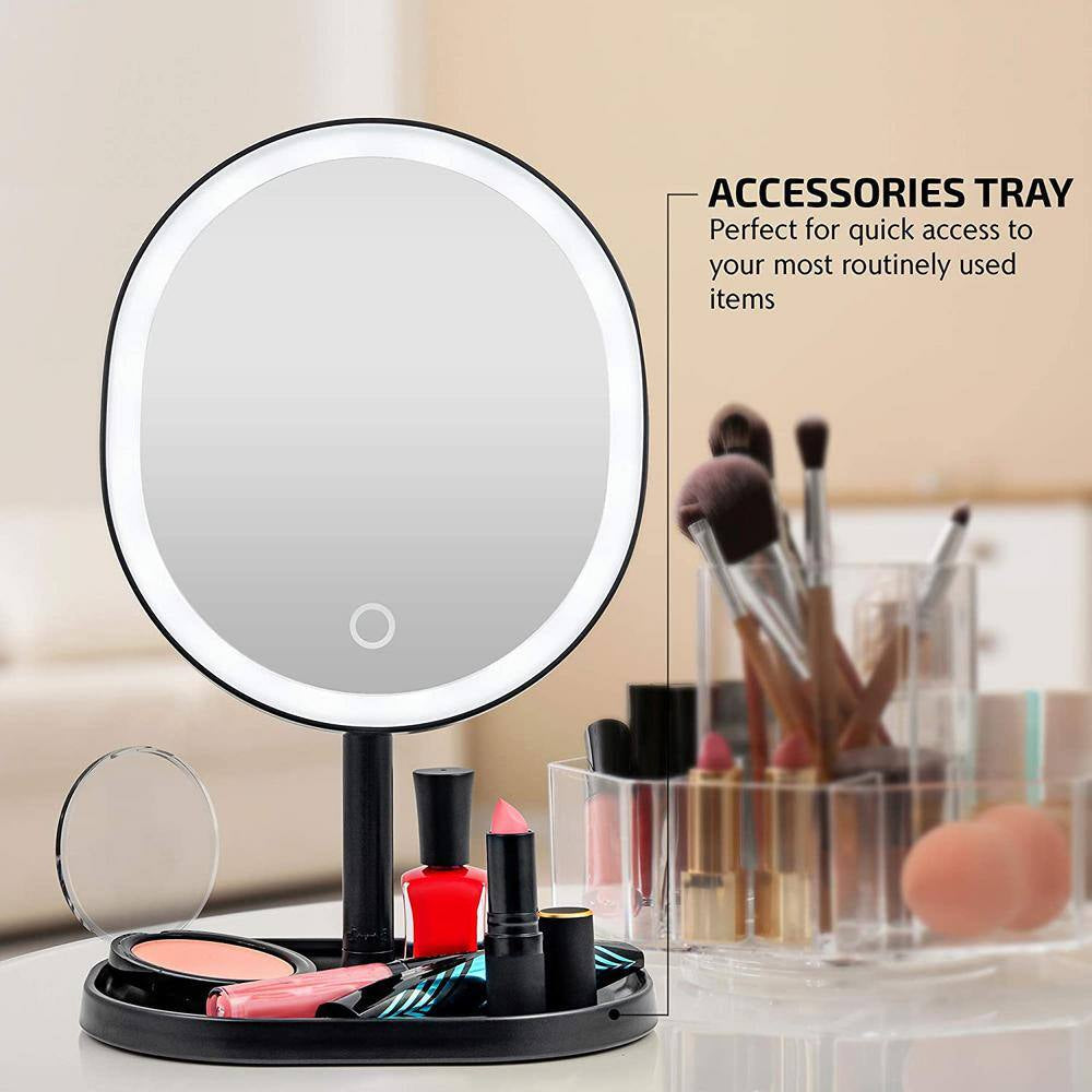 6 In. X 12 In. Surface-Mount Lighted Tabletop/Medicine Cabinet Makeup Mirror with 10X Mini Magnetic Mirror in Black