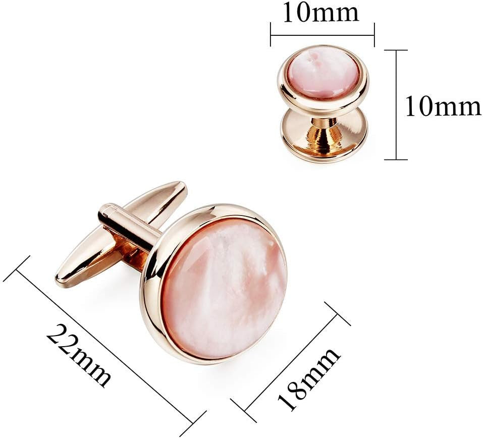 Cufflinks and Tuxedo Studs Set for Men with Gift Box, Rose Gold Tone Mother-Of-Pearl Cuff Links for French Cuff Shirt and Dress Shirt, Suitable for Wedding, Birthday, Party, Anniversary