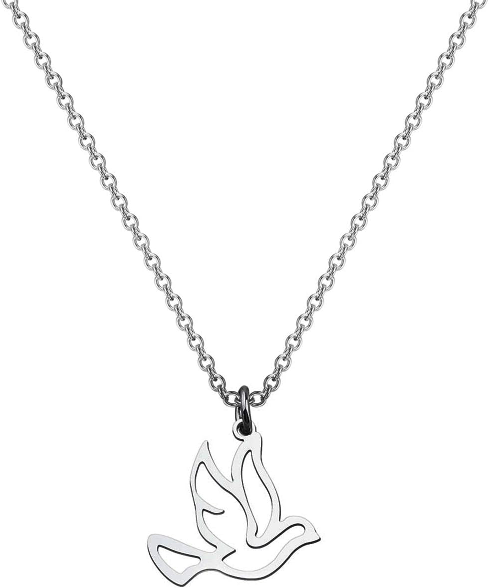 Stainless Steel Soaring Dove Bird Pendant Necklace Bird Jewelry Peace Gift for Her