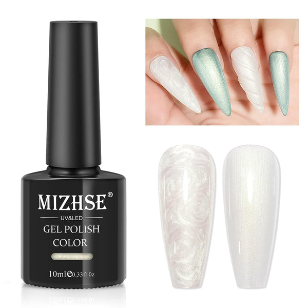 Pearl Top Coat Gel Nail Polish, Mermaid Glitter Nail Gel Polish 2-IN-1 Shiny Shell Thread Drawing Soak off UV LED Nail Gel for Nail Salon Home DIY Manicure 1PC 10Ml