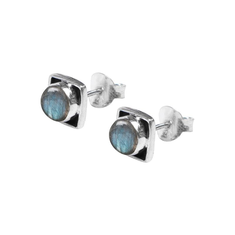 Labradorite Stone Stud Earring, 925 Sterling Silver Stud Earrings for Women Girls, Natural Gemstone Stud Earring, Round Stone Stud Earrings, Gift Jewelry for her