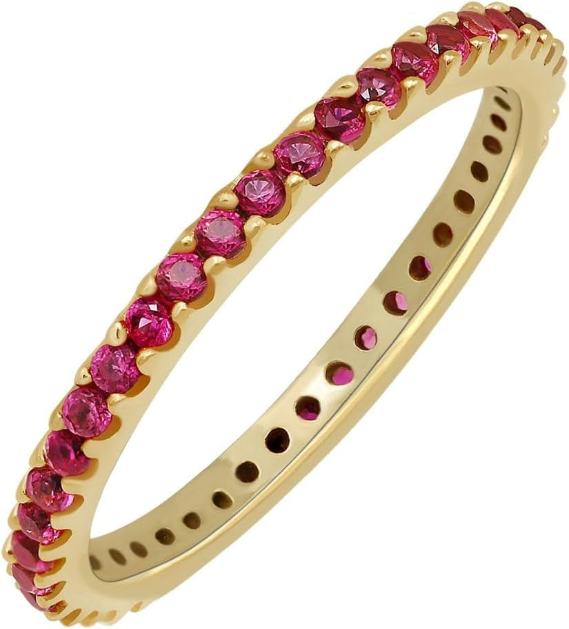 Yellow & White Gold Plated Created Ruby/Blue Sapphire/Simulated Diamond/Pink Sapphire/Emerald Stone Stackable Ring Eternity Bands for Women - Birthstone Ring Jewelry - Gift for Her