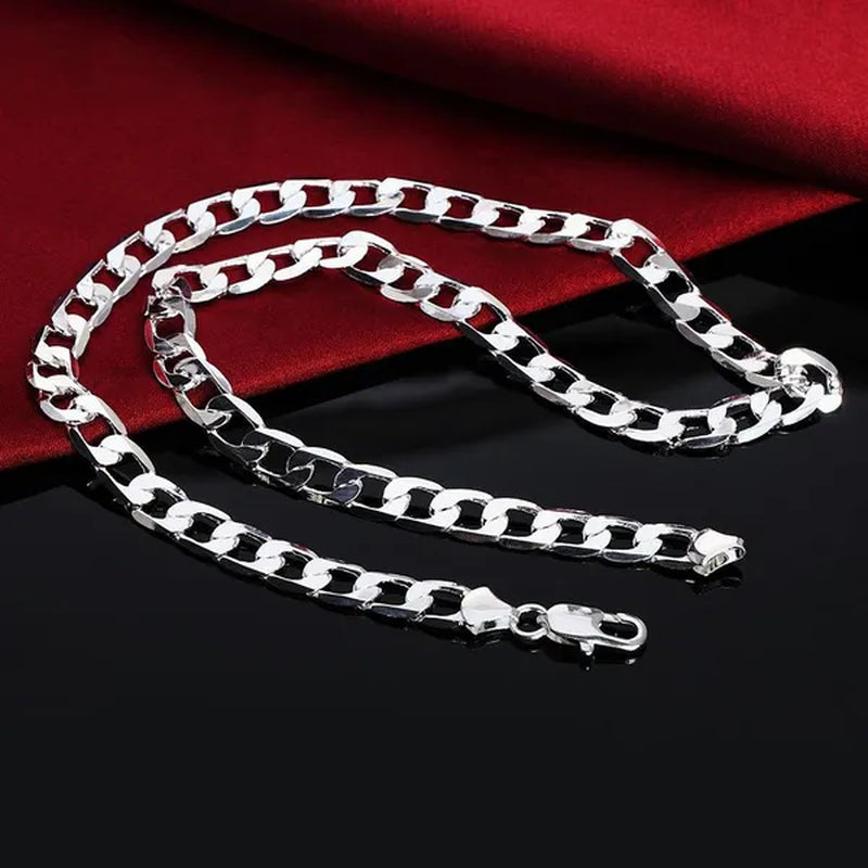 925 Sterling Silver Fashion Italian Curb Link Chain Necklace Bracelet 925 Silver High Quality Jewelry Set for Women and Men