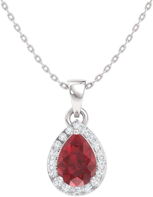 Natural and Certified Pear Gemstone and Diamond Halo Drop Petite Necklace in 14K Solid Gold | 0.33 Carat Pendant with 18 Inch Chain