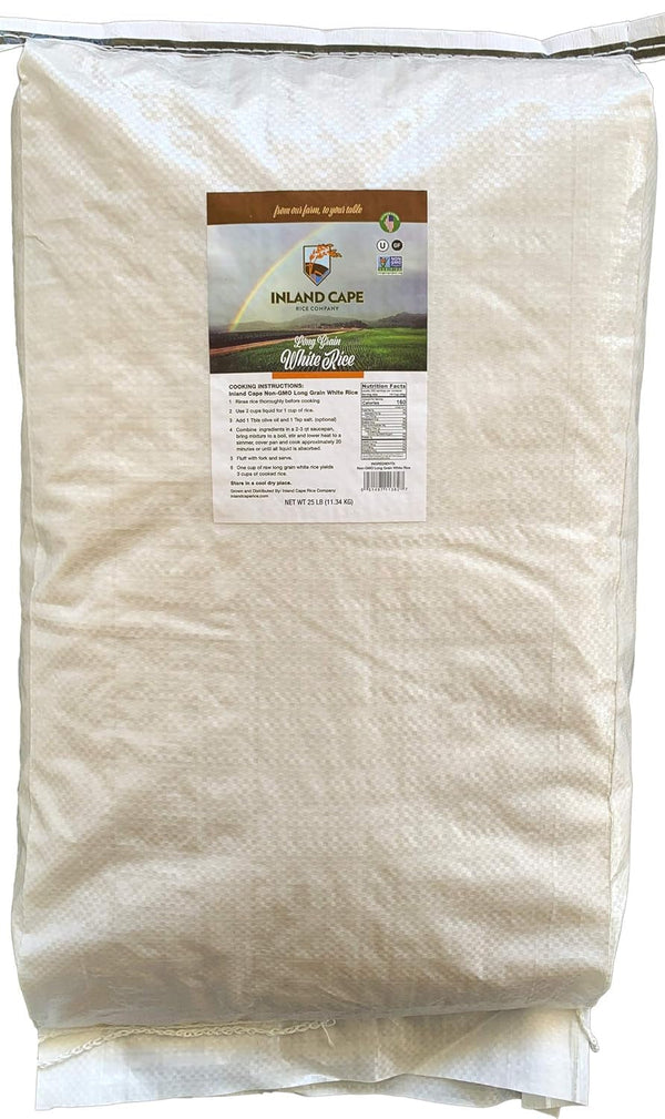 Inland Cape Rice, Long-Grain White Rice - Non-Gmo, USA Grown, 25 Lb Bag