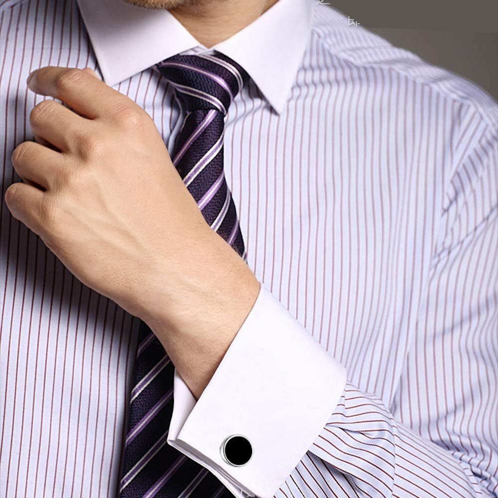 Mens Onyx Cufflinks and Studs Set Silver Black Cufflinks for Men Tuxedo Shirts Business Wedding Gift