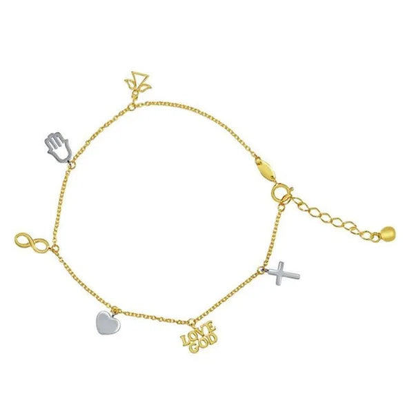 Precious Stars AB-0624 14K Two Tone Gold Faith Charm Bracelet