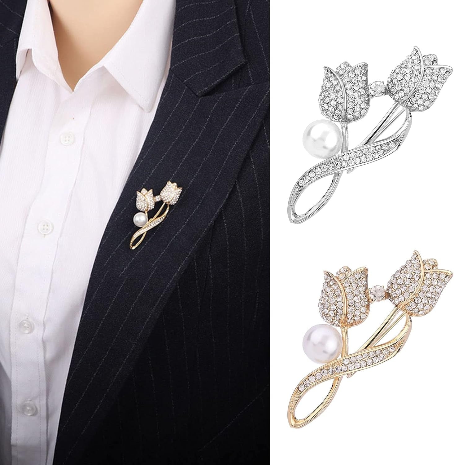 Flower Brooches Pins ，For Women Bouquets Costume Jewelry Gifts Golden