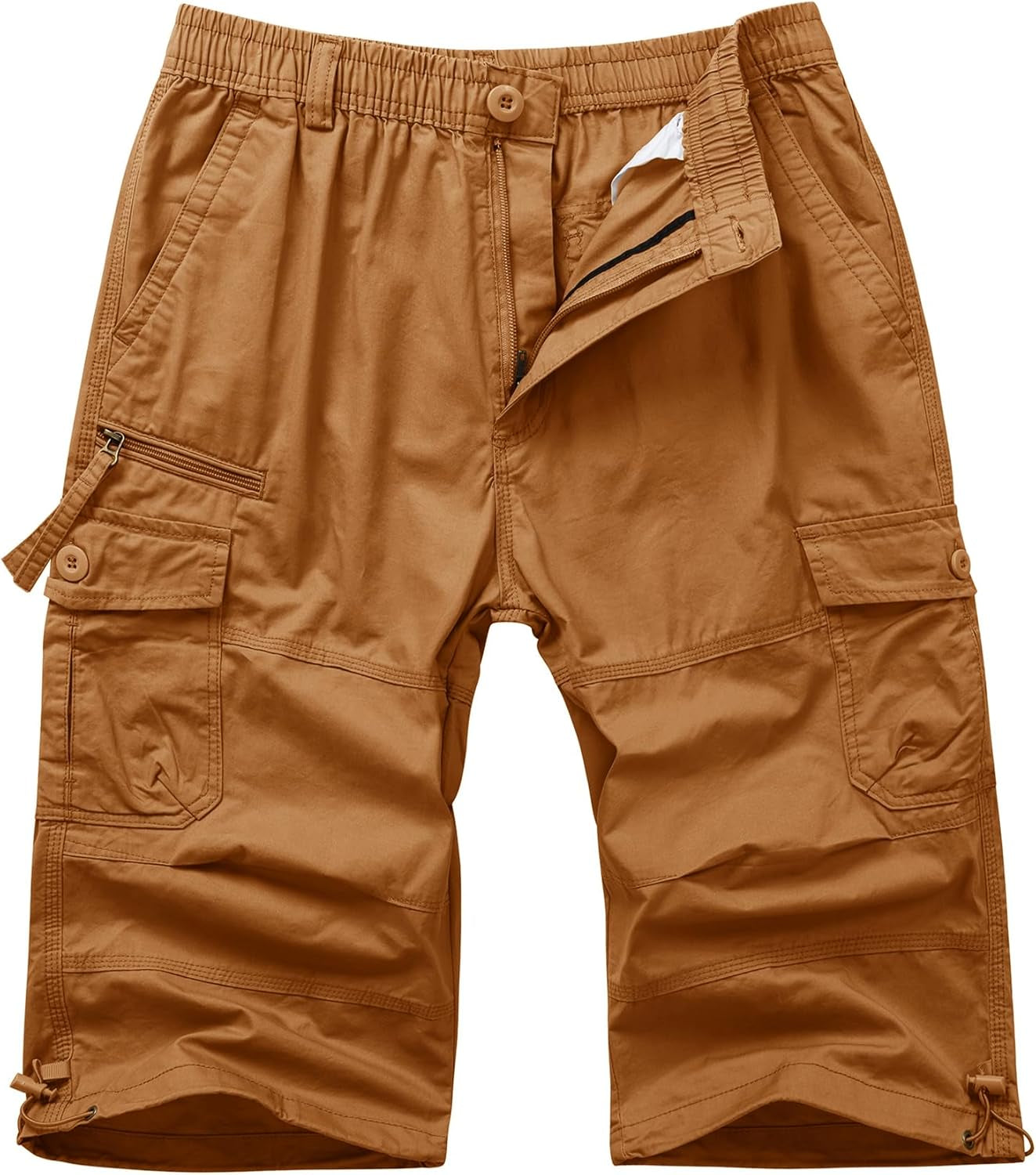 Men'S Cargo Shorts Casual Twill Elastic 3/4 Capri Pants below Knee Long Shorts with 7 Pockets