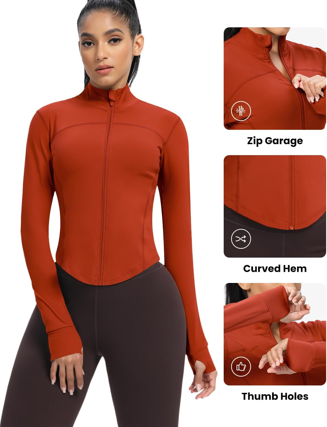 Women'S Cropped Running Workout Jackets Zip Slim Fit Athletic Tops with Thumb Holes