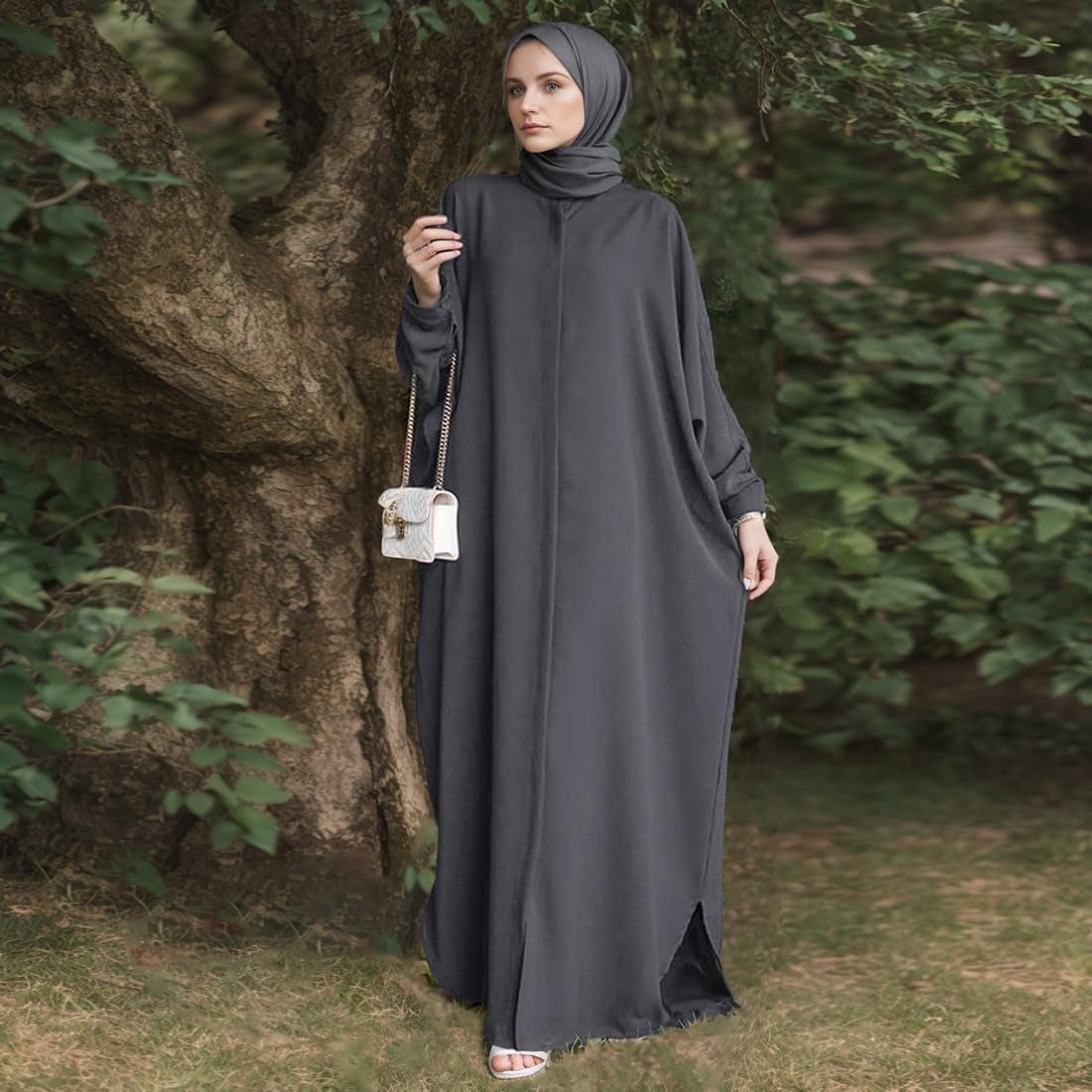 Women'S Muslim Dress Ramadan Abaya Batwing Sleeve Henley Shirt Prayer Kaftan Dubai Islamic Dress