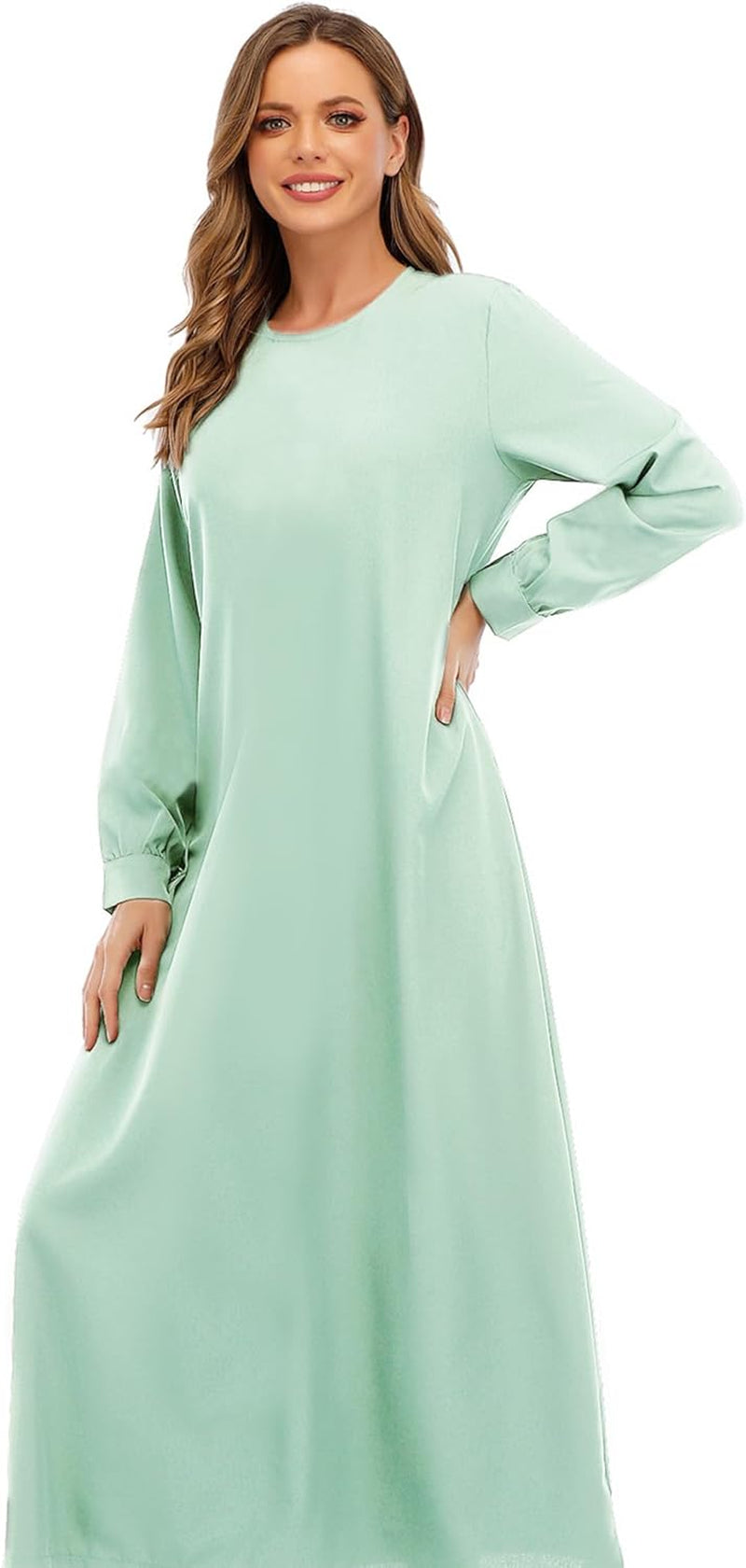 Womens Abaya Long Sleeve Muslim Dress Prayer Clothes Casual Islamic Kaftan with Pocket