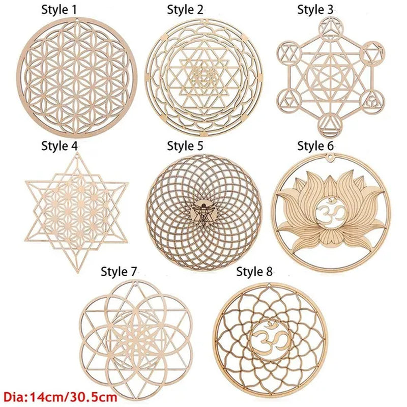 1 PC Making Sacred Geometry Ornament Laser Cut Handmade Coasters Wood Wall Art Home Decor Wooden Wall Sign Flower Of Life Energy Mat Flower of Life Shape Slice Wood Base