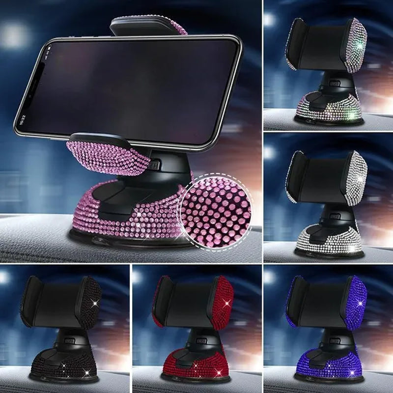Car Phone Holder with Bling Crystal,Automotive Dashboard+Air Vent Cellphone Mount with Adjustable Clip