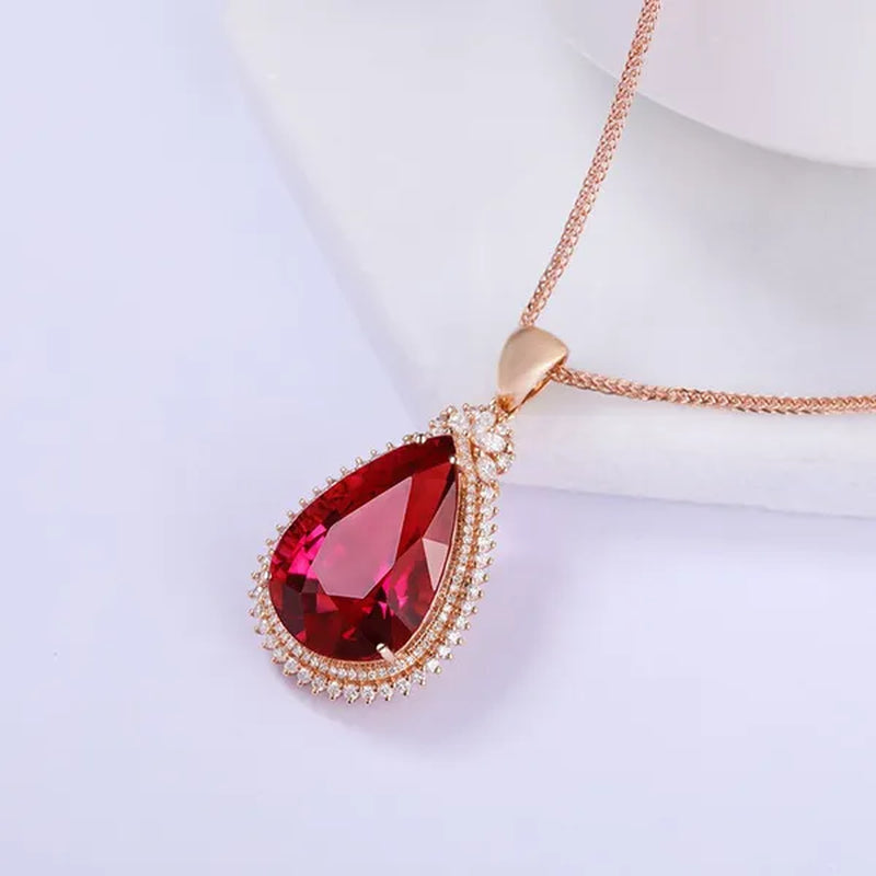 New Jewelry Fashiongold-Plated Zircon AAA Ruby Water Drop Pendant Rose Gold Necklace Ornament