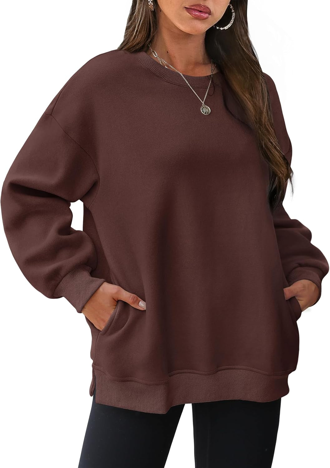 Womens Oversized Sweatshirts Crewneck Long Sleeve Tops Fleece Pullover Fall Fashion Clothes with Pocket