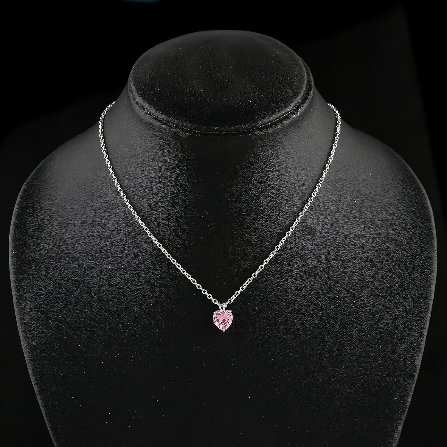 Synthetic Pink Sapphire Heart Pendant Necklace, Crystals Pendant, Energy Healing Crystals Birthstone Jewelry, 16 + 2 Inch Silver Plated Adjustable Chain
