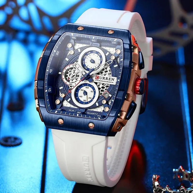CURREN Mens Watch COOL Large Men's Classical Luxury Sports Design Watches Rubber Strap Waterproof Chronograph Date Quartz Relogios Masculino 8442