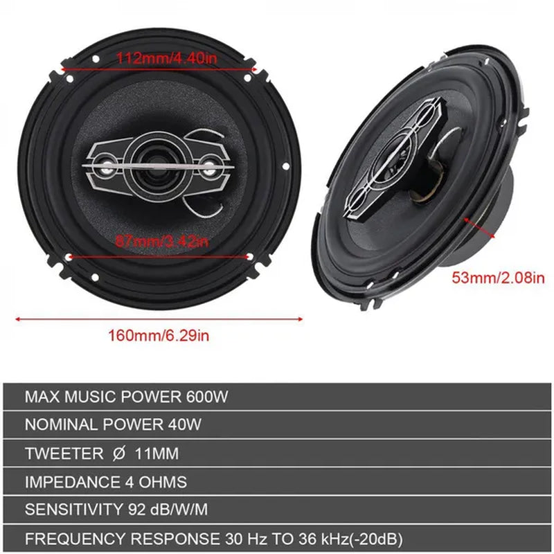 2Pcs 6 Inch 600W 4 Way Car Coaxial Speakers Music Stereo Full Range Frequency Hifi Speakers Non Destructive Installation
