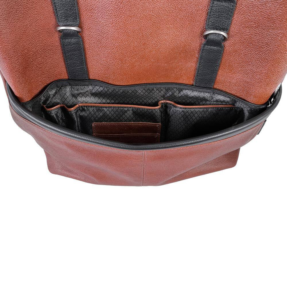 Element, Pebble Grain Calfskin Leather, 17 In. 2-Tone, Flap-Over, Laptop and Tablet Backpack, Brown (18470)