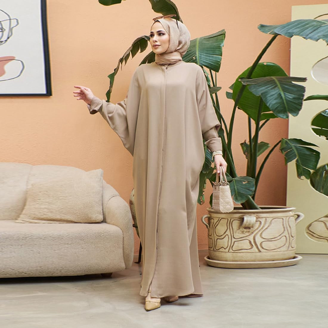 Women'S Muslim Dress Ramadan Abaya Batwing Sleeve Henley Shirt Prayer Kaftan Dubai Islamic Dress