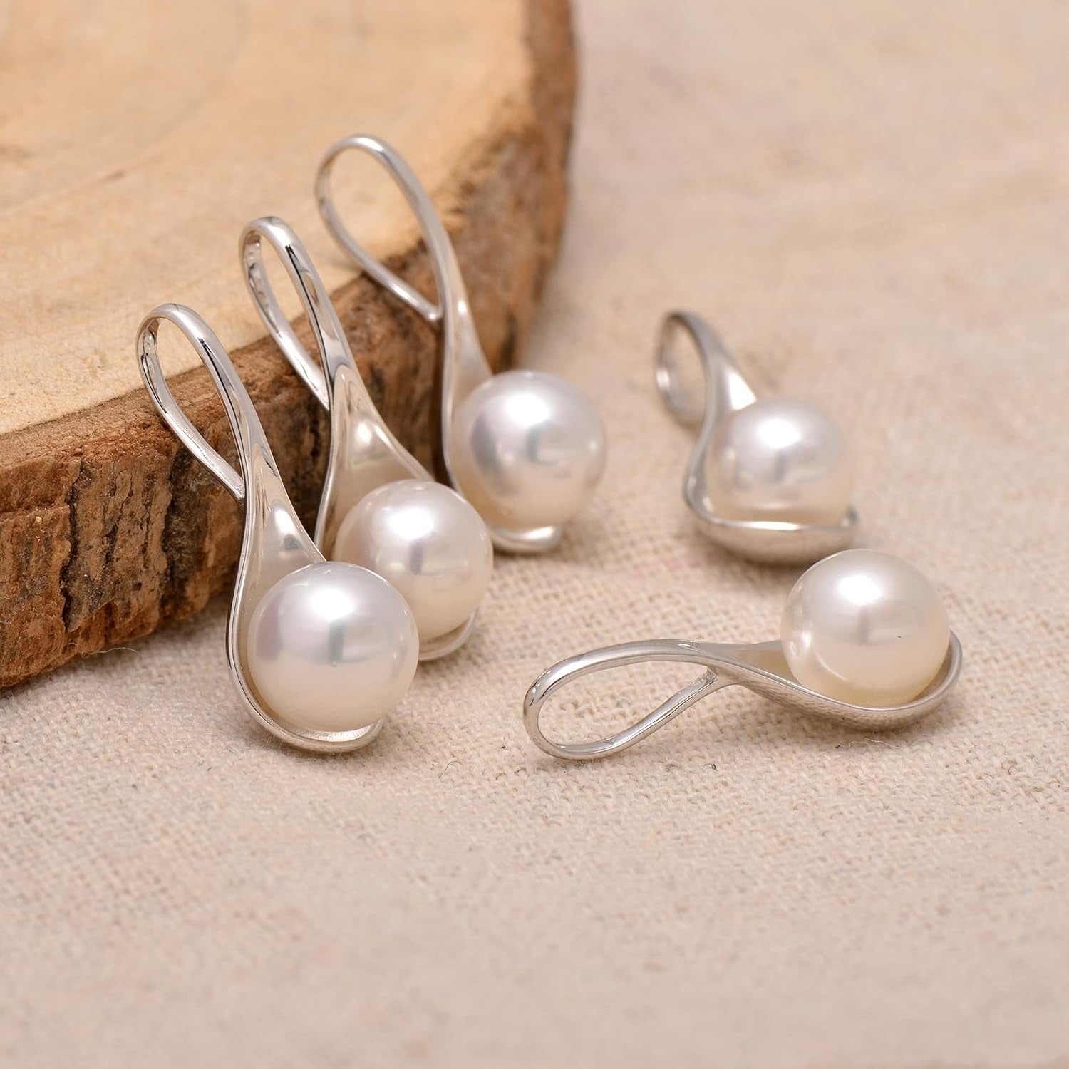 925 Sterling Silver Spoon Shape Cultured White Pearl Pendant Necklace for Women