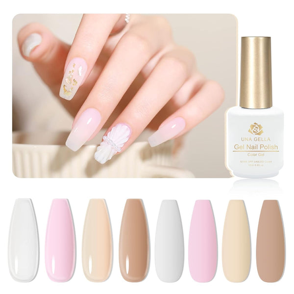 Gel Polish Set 4PCS Jelly Milky White Gel 0.5Oz Translucent Sheer Pink Nude Gel Ultimate Monochrome Collection Soak off U V Gel Nail Polish Salon DIY Gel Nail Kit High Capacity Gift