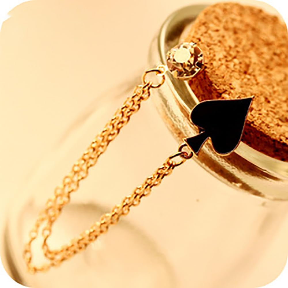 Poker Black Spade Long Chain Tassel Collar Brooch Pin for Women Girls Men Rhinestone Solitaire Playing Cards Gold Plated Link Pins Lapel Suit Coat Brooches Pins Punk Jewelry Gifts Clothes Accessories