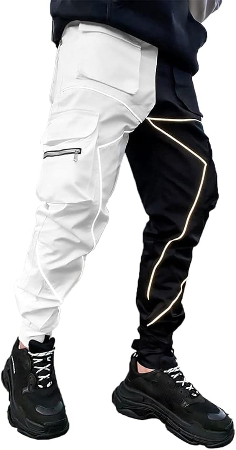 Mens Cargo Pants Hip Hop Techwear Harem Pant Jogger Sweatpants with Pockets Jogging Punk Black/White XL