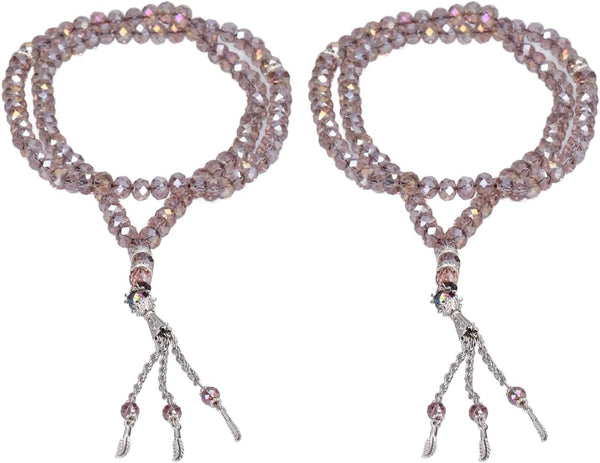 2Pcs Muslim Prayer Beads, 99 Beads Mihrab Separators Count Exquisite Design Tasbih Prayer Beads for Hand Bag, Tamarind Wood Tasbih Prayer Beads Islamic Prayer Beads(Silver Gray)