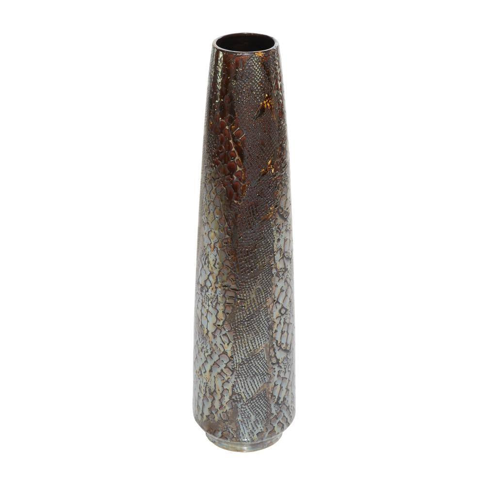 31 In. Silver Snakeskin Inspired Ceramic Decorative Vase