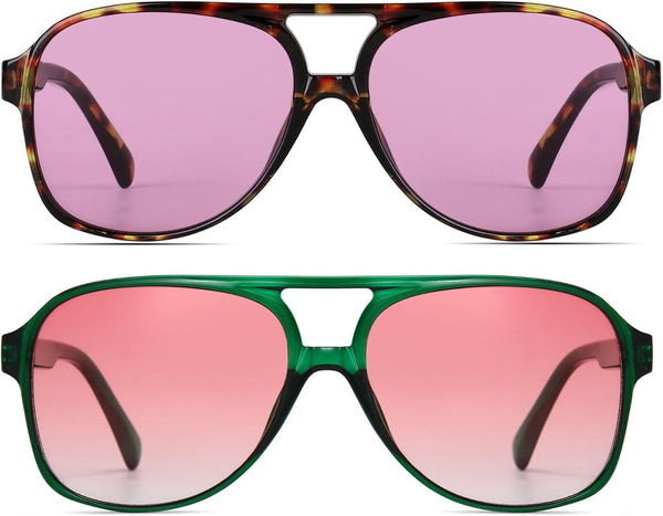 Vintage Retro 70S Sunglasses for Women Men Classic Large Square Aviator Trendy Glasses