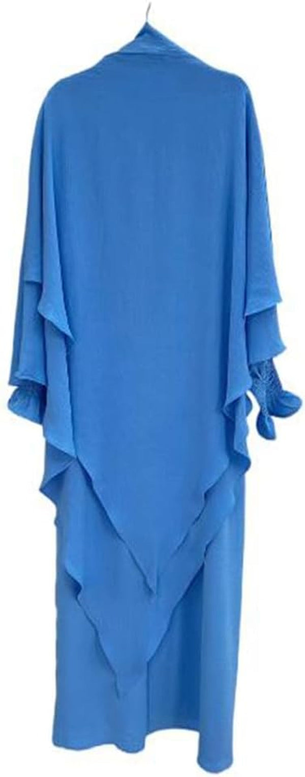 Women Prayer Dress Muslim Ramadan Garment Abaya Dubai Islam Jilbeb 2 Piece Set Layered Khimar Scarf Hijab and Long Dress