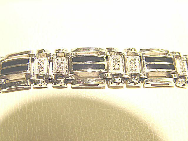 .97 CT DIAMOND ROUND BR SHAPE MENS BRACELET PRONG SET ONYX WHITE GOLD LINK 14 K