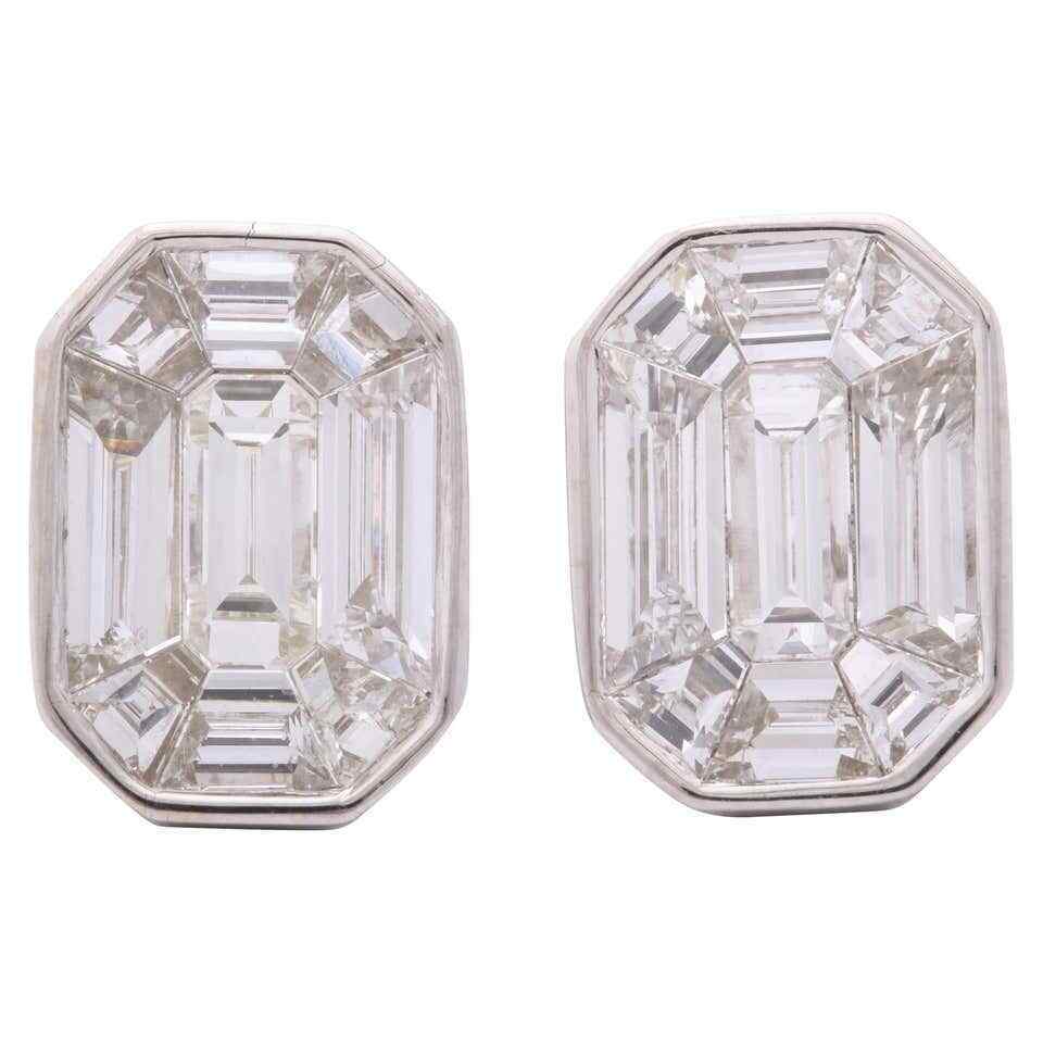 Emerald Cut Diamond Studs Illusion Set