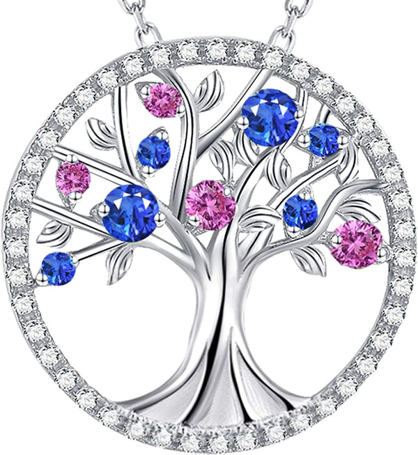 Tree of Life Necklace January February March Birthstone Garnet Amethyst Aquamari