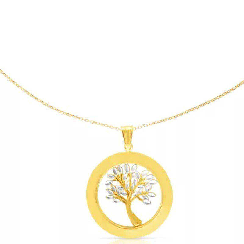 Tree of Life Pendant, Necklace 16"-18" in 14K Two-Tone Gold