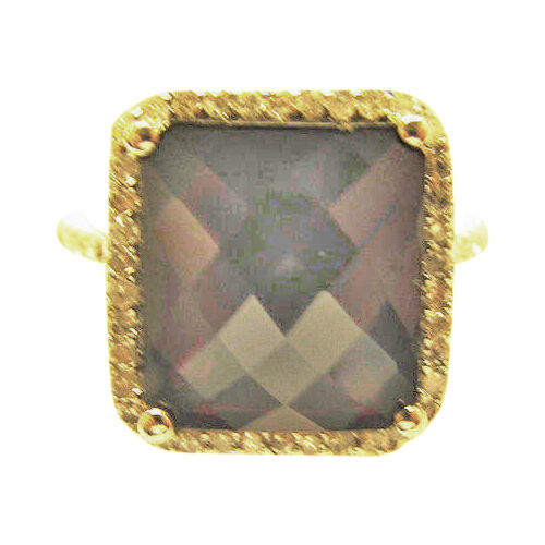 GARNET CUT-CORNERED RECTANGULAR MULTIFACETED DIAMOND RING GARNET DIAMOND RING