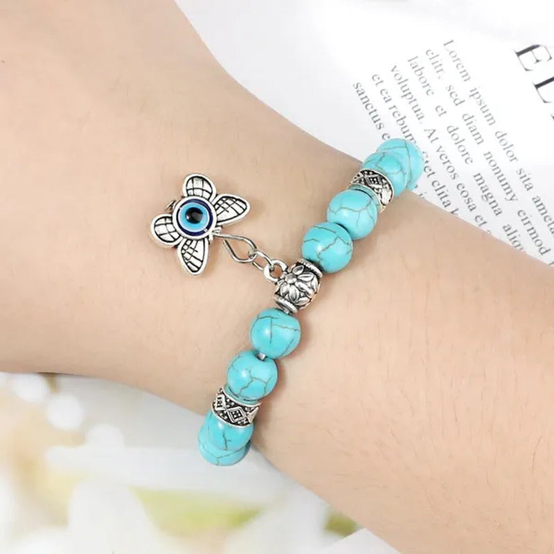 Turkey Evil Eye Beaded Bracelets Butterfly Buddhist Palm Hand Owl Turtle Alloy P