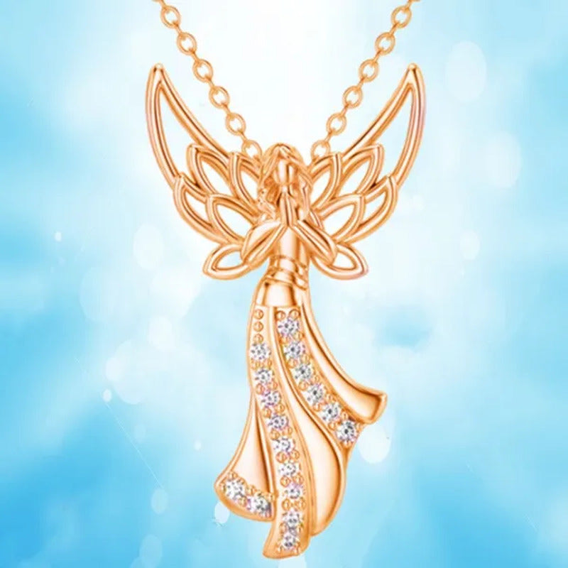 Exquisite Fashion Creative Women Angel Wings Diamond Necklace Holy Faith Angel P