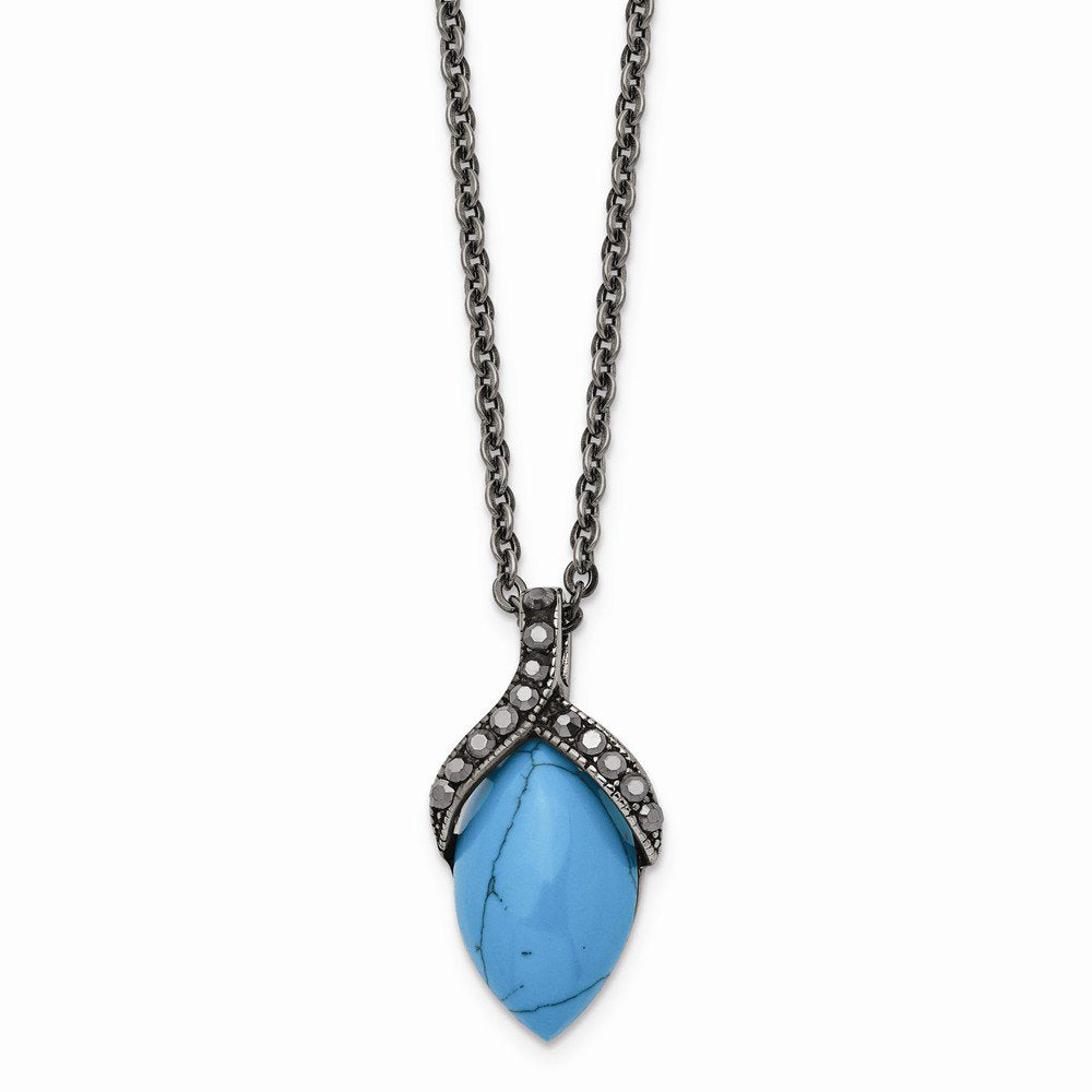 Stainless Steel Simulated Turquoise Marcasite Antiqued Necklace Chain