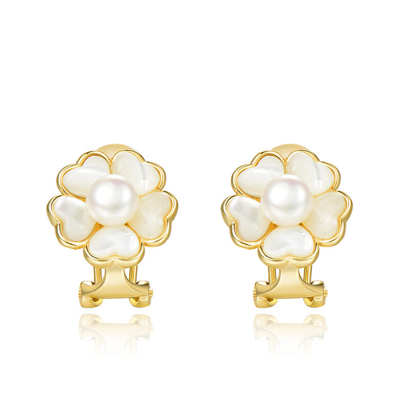 Pearl Ear Clip without Pierced Tea Retro Japanese Style