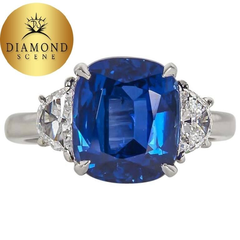 5 carat Vivid Blue Sapphire Diamond Platinum Ring