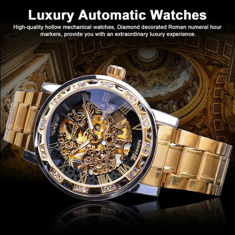 Men’S Watch, Luxury Mechanical Stainless Steel Skeleton Waterproof Automatic Sel