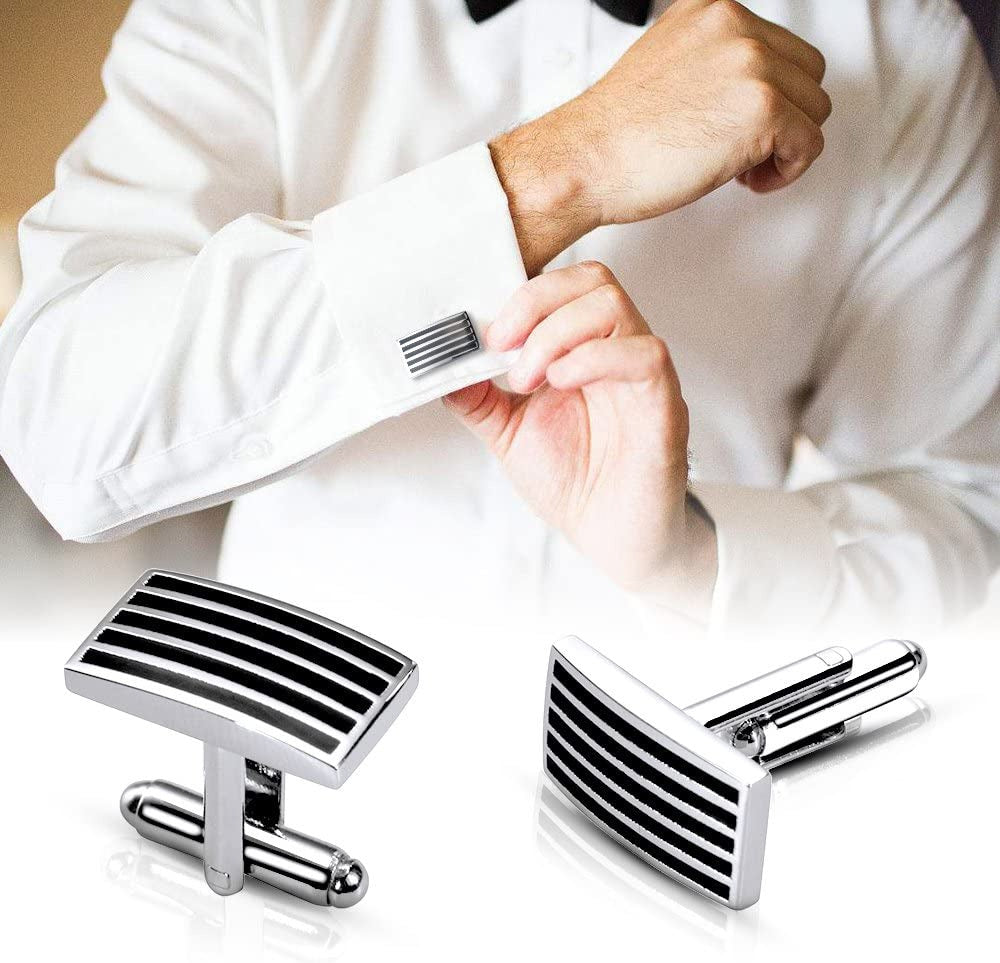 Men'S Cufflinks Cuff Links for Men, Stainless Steel Classic Tone Cufflinks Black